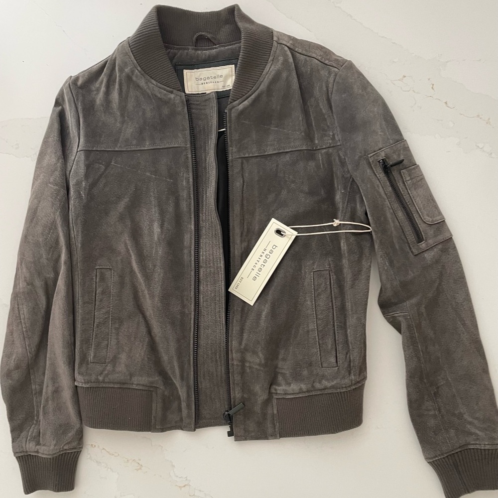 NWT Bagatelle gray leather suede bomber jacket - Picture 7 of 12
